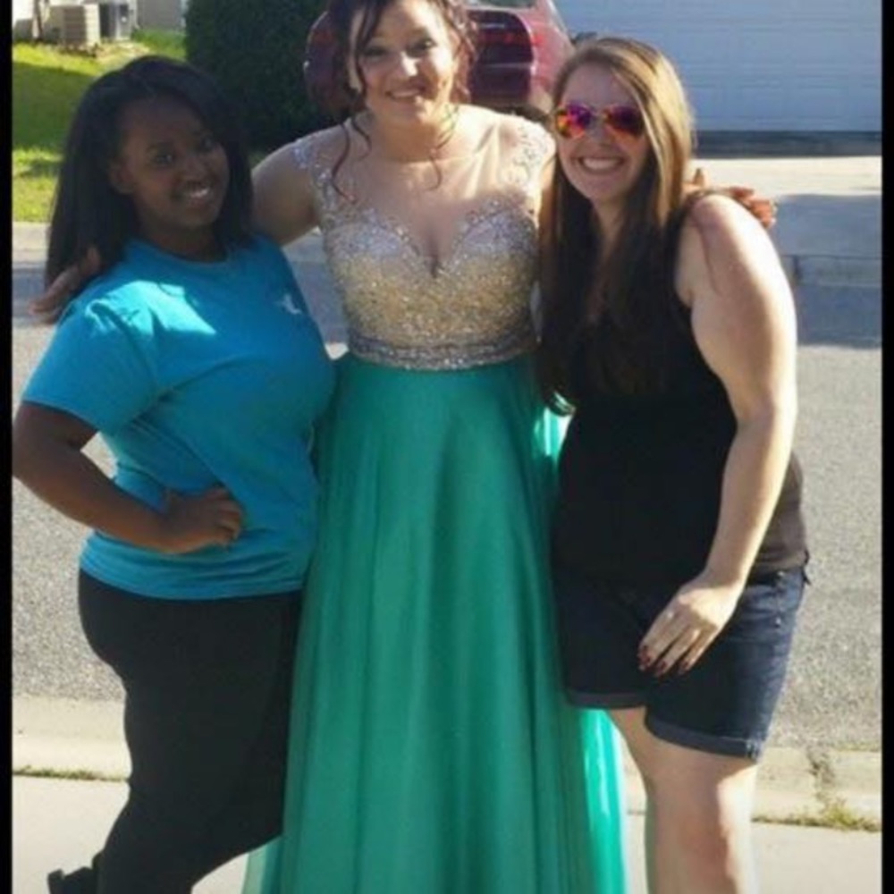 Teal and sequins prom dress